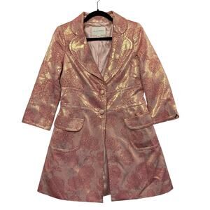 Banana Republic Womens Pink & Gold Metallic Floral Brocade Coat Silk Blend Small
